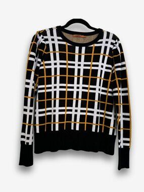 Belldini Plaid Sweater Black White Check Knit Crewneck Cotton Blend Size L